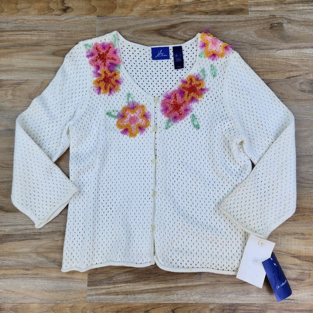🔹️NWT Vintage JH Collectibles "Cabana Florals" Applique Knit Sweater Large